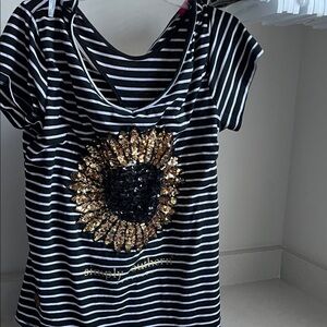 Simply Southern Striped Tee with Gold Sunflower